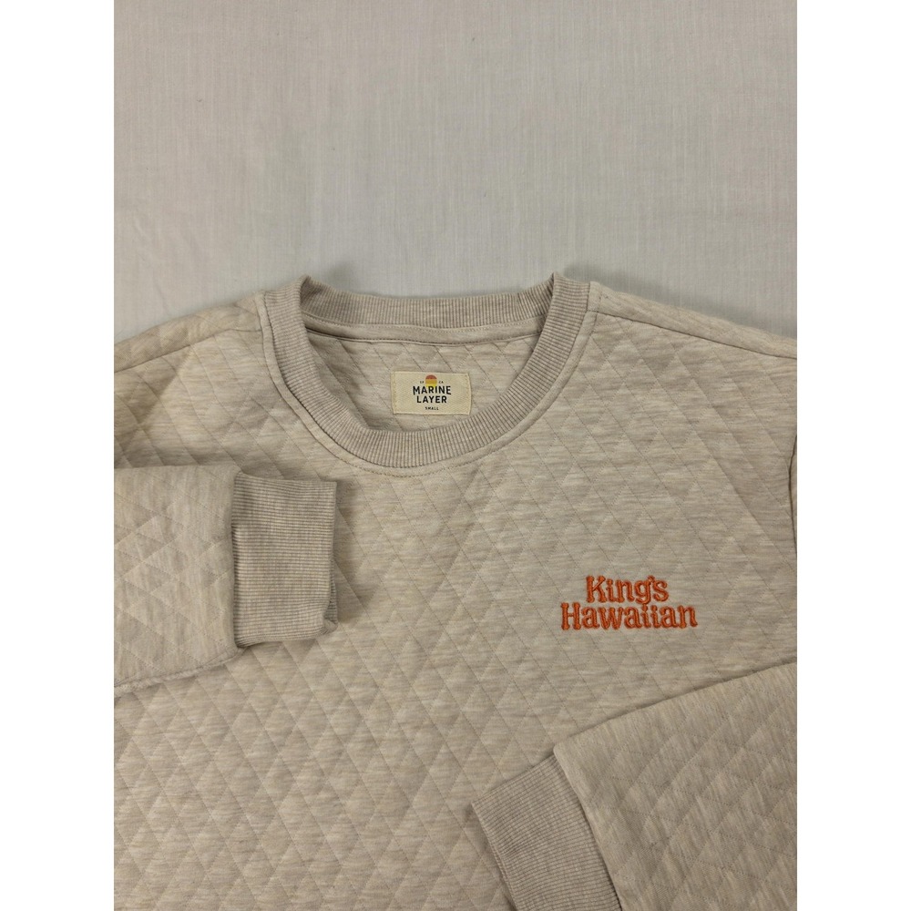 Marine Layer Mens Small Beige Kings Hawaiian Quilted Pullover Sweatshirt 14506